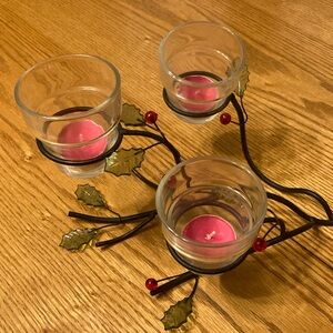 Metal Holly Branch Tealight Holder